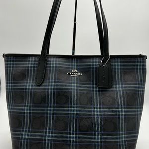 Coach Tartan Plaid Print Canvas Tote